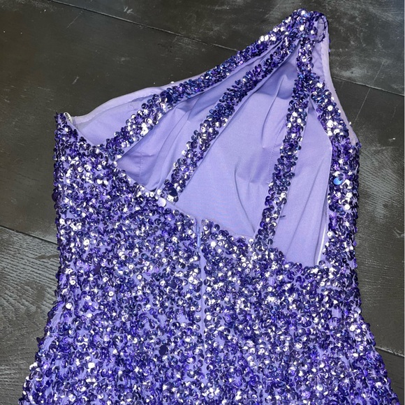 Sherri Hill 54330 Purple Sequin Asymmetrical Prom Hoco Formal Dress 2 - Picture 6 of 10
